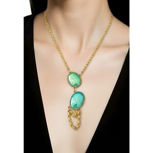 Elegant GREEN AGATE TWO STONES DROP NECKLACE